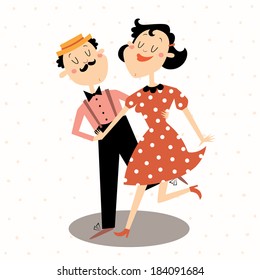 Vector illustration of the swing dancing couple in cartoon style