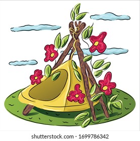 Vector illustration of swing with flowers