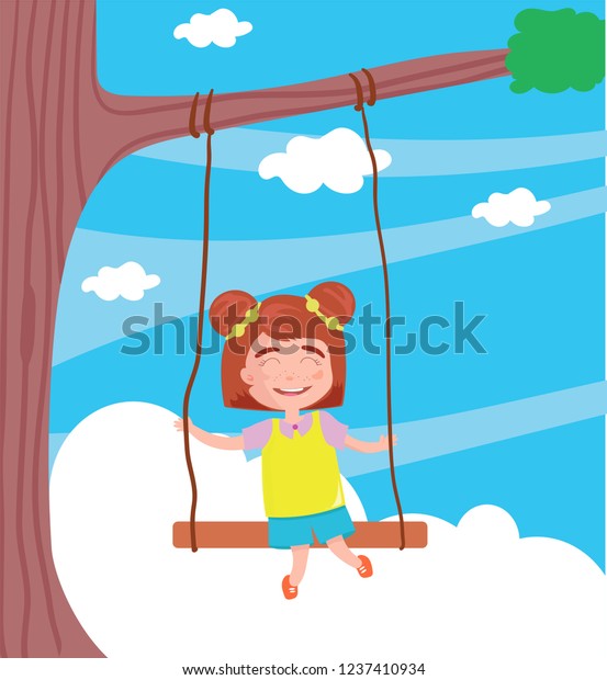 Vector Illustration Swinging On Swing Child Stock Vector (Royalty Free ...