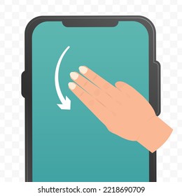 Vector illustration of swipe down smartphone screen with three fingers icon sign and symbol. Simple design on transparent background (PNG).