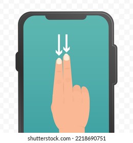 Vector illustration of swipe down smartphone screen with two fingers icon sign and symbol. Simple design on transparent background (PNG).