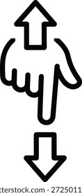 Vektorgrafik des Symbols für eine Wischbewegung mit Hand, Pfeilen, Bildlaufbewegung, Touchscreen-Interaktion und Symboldesign für die mobile Benutzeroberfläche