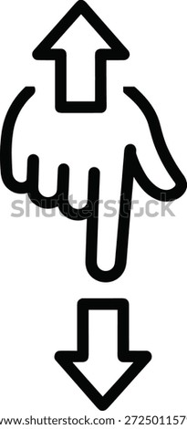 Vector illustration of swipe gesture icon with hand, arrows, scroll motion, touchscreen interaction, and mobile interface symbol design
