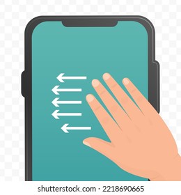 Vector illustration of swipe left smartphone screen with five fingers icon sign and symbol. Simple design on transparent background (PNG).