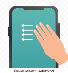 Vector illustration of swipe left smartphone screen with four fingers icon sign and symbol. Simple design on transparent background (PNG).