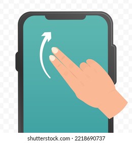 Vector illustration of swipe up smartphone screen with two fingers icon sign and symbol. Simple design on transparent background (PNG).