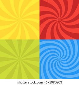 Ilustración vectorial para el diseño giratorio. Conjunto de fondo de patrón radial giratorio. Plaza de torsión de espiral de vórtice estelar. Rayos de rotación Helix. Conversión de rayas psicodélicas escalables. Vigas de sol divertidas.