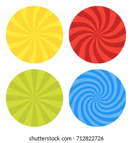 Vector illustration for swirl design. Swirling radial pattern background set. Vortex starburst spiral twirl Helix rotation rays. Converging psychedelic scalable stripes. Fun sun light beams