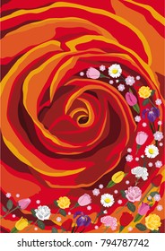 
Vector illustration of a swirl of flowers on an orange rose in close up.
