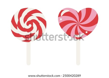 vector illustration of swirl and heart shaped lollipops isolated on white for banners, cards, flyers, social media wallpapers, etc.