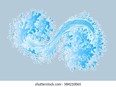 
Vector illustration of a swirling flow of water waves. Background or element for design, Tattoo. Printing on textiles, T-shirt, cover. Art.