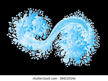 
Vector illustration of a swirling flow of water waves. Background or element for design, Tattoo. Printing on textiles, T-shirt, cover. Art.