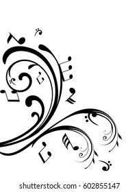 vector illustration of swirls with musical notes.