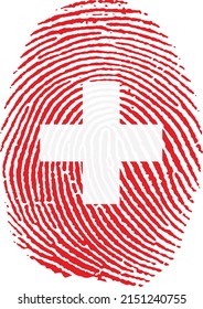 Vector illustration of the Swiss flag in the shape of a fingerprint