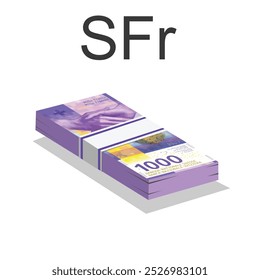 Vector illustration of Swiss Francs notes, single stack of money flat design over white background. Scalable and editable eps