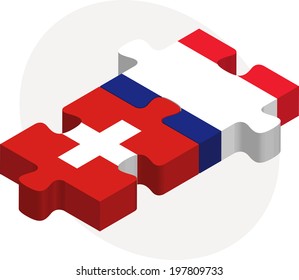 Vector illustration of Swiss and French Flags in puzzle isolated on white background