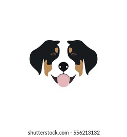 Vector illustration Swiss Mountain Dog head with his tongue hanging out.