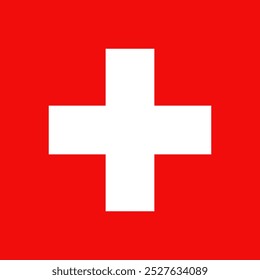 Vector illustration of the Swiss national flag, featuring a white cross on a red square background. Perfect for patriotic, cultural, and historical themes, highlighting Switzerland’s identity