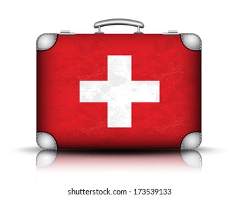 Vector illustration of Swiss suitcase. 
