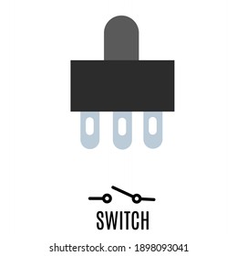 vector illustration of switch with symbols and names.  Illustration for Electronics.  Simple flat minimalist design.