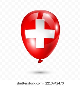Vector illustration of Switzerland country flag balloon on transparent background (PNG). Flying flag balloons for Independence Day celebrations.
