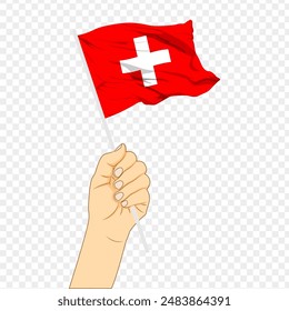 Vector illustration of Switzerland flag in hand on transparent background