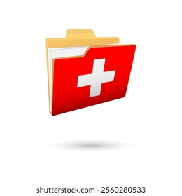 Vector illustration of Switzerland flag isolated in file folder on white background.