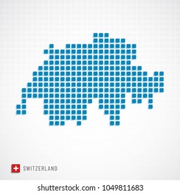 Vector illustration of Switzerland map dotted basic shape icons and flag