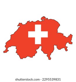 Vector illustration of Switzerland map overlaid with the national flag, highlighting the country's geographic outline combined with its national colors.