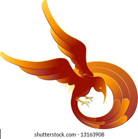 A vector illustration of a swooping stylised bright orange bird