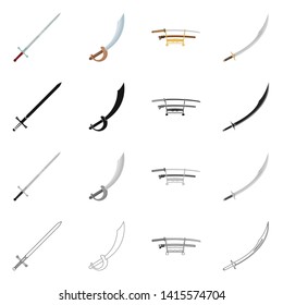 Vector illustration of sword and blade logo. Set of sword and game  stock symbol for web.