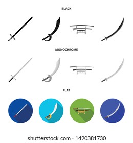 Vector illustration of sword and blade logo. Set of sword and game  stock symbol for web.