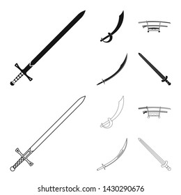 Vector illustration of sword and blade sign. Set of sword and game stock symbol for web.
