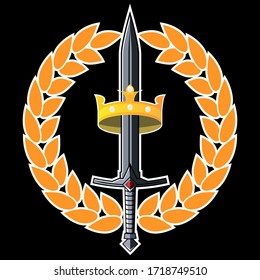  Ilustración vectorial. Espada y corona.