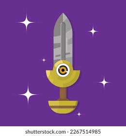 vector illustration of a sword with a decorative eye on the handle, great for a logo or icon.
