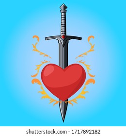 Vector illustration. Sword and heart.