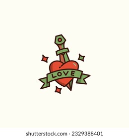 Vector illustration of sword and heart in cartoon style