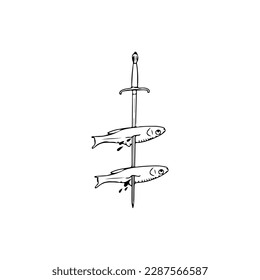 vector illustration of sword piercing fish concept