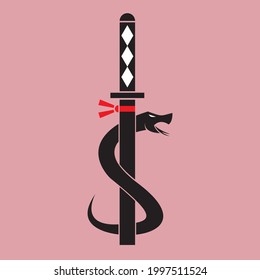 Vector illustration sword and snake wrapped around it 