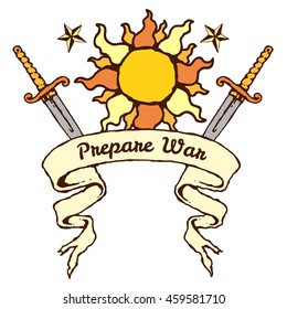 vector illustration of sword sun and banner