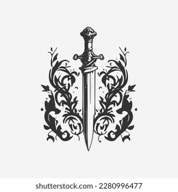 vector illustration of a sword in tattoo style. vector logo illustration.