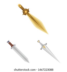 Vector illustration of sword and weapon icon. Collection of sword and weapon vector icon for stock.