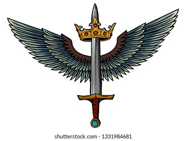 vector illustration sword with wings and king