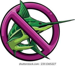 vector illustration of swordfish forbidden on white background