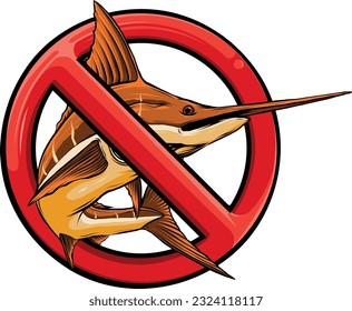 vector illustration of swordfish forbidden on white background