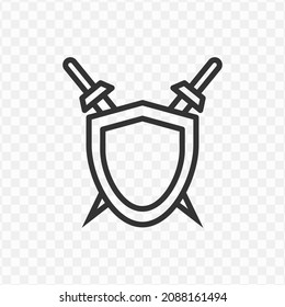 Vektorgrafik von Schwertern und Schild Symbol in dunkler Farbe und transparentem Hintergrund (png).
