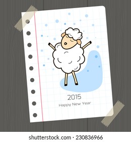 Vector illustration of symbol of 2015 sheep on a sheet of paper