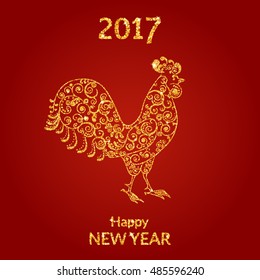 Vector illustration. Symbol 2017 Chinese new year of the rooster, decorated with a delicate pattern. Golden texture