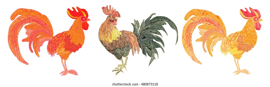 vector illustration with symbol 2017 - cock. The coming year fiery red rooster. The symbol of the year 2017 on the Chinese calendar