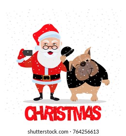 Vector illustration symbol of 2018 year, dog. Christmas card